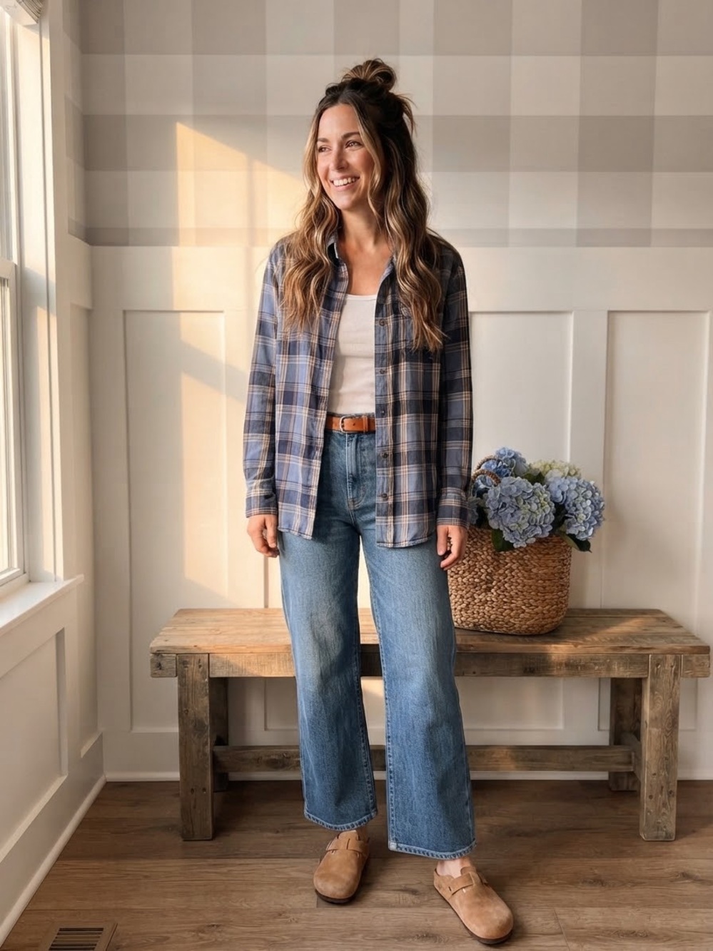 GAP Blue and Gray Plaid Button-Down Shirt Large